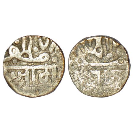 Nawanagar, hammered coinage, silver ½ kori, AH (9)78 (frozen), obverse part brockage (Lakh