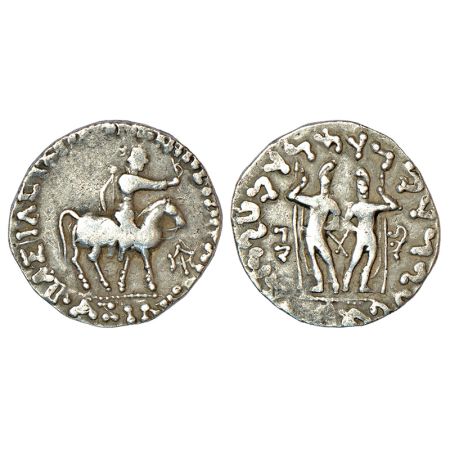 Indo-Scythians - silver tetradrachm of Azilises (c. 85-45/35 BC), ISCH 37.8T, 9.42g. Obv: 