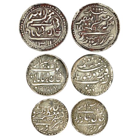 Radhanpur, Bismillah Khan (1874-1895 AD), set of 3 silver coins, Radhanpur mint, in the na