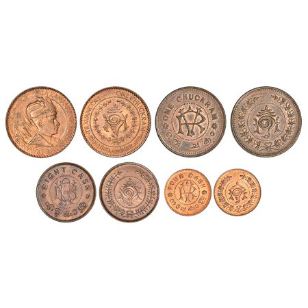 Travancore, copper/bronze coins (4), Rama Varma VI, 1x Chuckram, ND, KM 49, 10.21g and 1x 