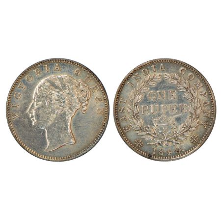 Victoria Queen, continuous legend, silver rupee, 1840, Bombay mint, English head, rev. I, 