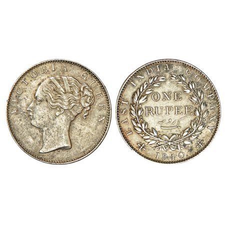 Victoria Queen, continuous legend, silver rupee, 1840, Bombay mint. Very fine.