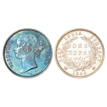Victoria Queen, divided legend, silver rupee, 1840, Calcutta/Bombay mint, W.W. raised, sha