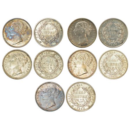 Victoria Queen, divided legend, silver ½ rupee (5), 1840, Calcutta/Bombay mint, W.W. incus