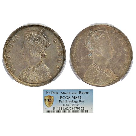 Victoria Queen, silver rupee, ND (1862-1876 AD), obverse part brockage (Lakhi) on reverse.