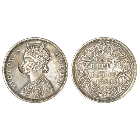 Victoria Queen, silver rupee, 1862, Crown counter-struck on Victoria's portrait on obverse