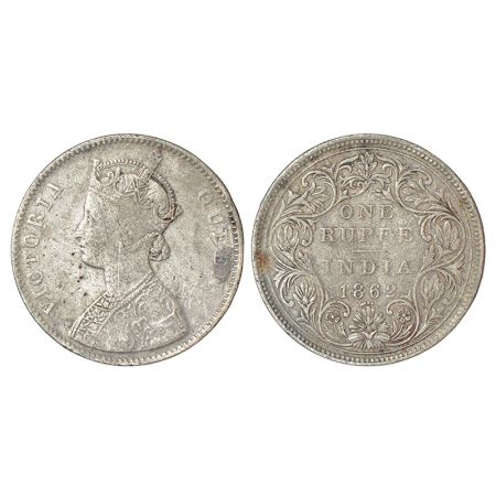 Victoria Queen, silver rupee, 1862, Bombay mint, A/II/2/5, GK 314. Fine, Very rare.