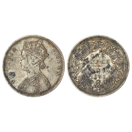 Victoria Queen, silver rupee, 1862, Bombay mint, A/II/1/10, top dot within top flower, PR 