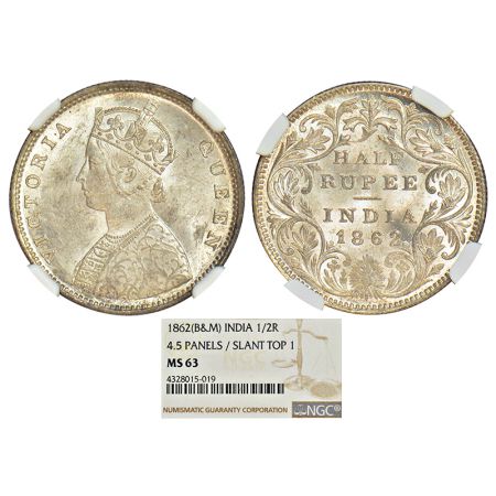 Victoria Queen, silver ½ rupee, 1862, Calcutta mint, C/II, L.C. Wyon's design on obverse, 