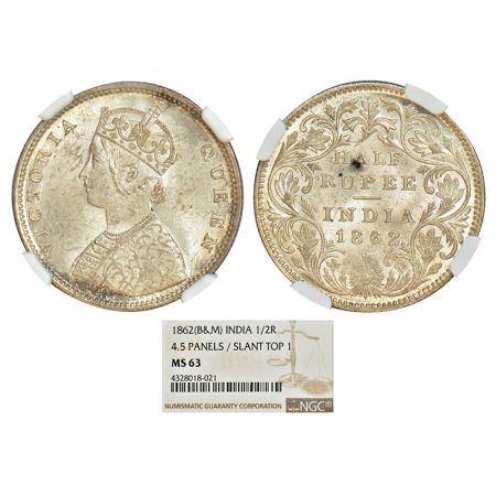 Victoria Queen, silver ½ rupee, 1862, Calcutta mint, C/II, L.C. Wyon's design on obverse, 