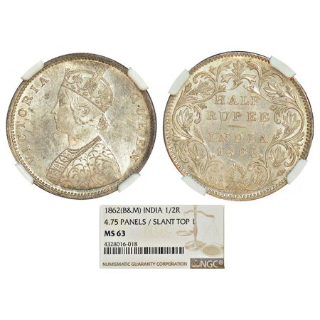 Victoria Queen, silver ½ rupee, 1862, Calcutta mint, C/II, L.C. Wyon's design on obverse, 
