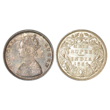 Victoria Queen, silver ½ rupee, 1862, Calcutta mint, C/II, L.C. Wyon's design on obverse, 