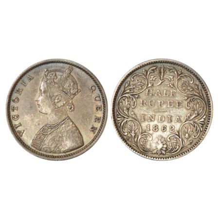 Victoria Queen, silver ½ rupee, 1862, Calcutta mint, C/II, L.C. Wyon's design on obverse, 