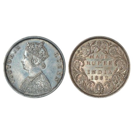Victoria Queen, silver ½ rupee, 1862, Bombay mint, B1/II, round pearls in the crown, PR 25