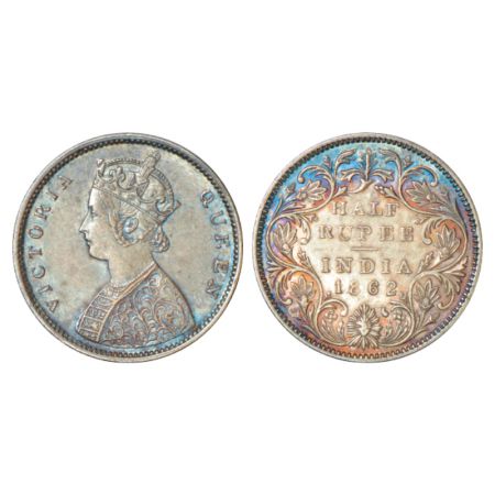 Victoria Queen, silver ½ rupee, 1862, Bombay mint, B1/II, round pearls in the crown, PR 25