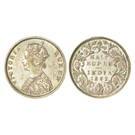 Victoria Queen, silver ½ rupee, 1862, Bombay mint, B1/II, round pearls in the crown, PR 25