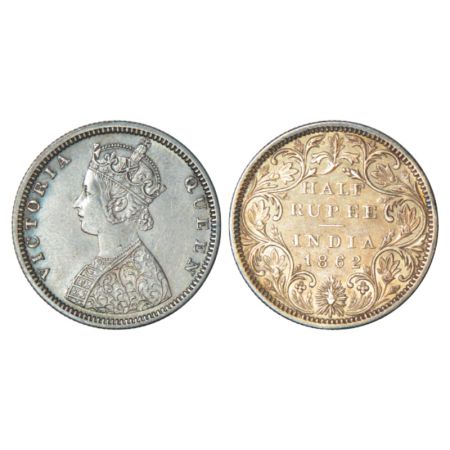 Victoria Queen, silver ½ rupee, 1862, Madras Mint, B2/II, elongated pearls in the crown, P
