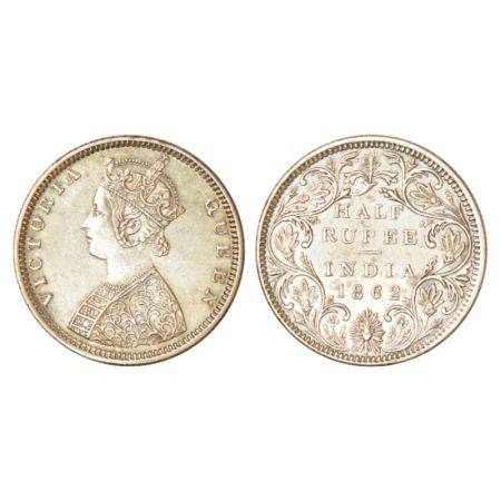 Victoria Queen, silver ½ rupee, 1862, Madras Mint, B2/II, elongated pearls in the crown, P