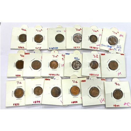 Victoria Queen and Empress, copper 1/12 anna (18), Calcutta/Bombay mints, 1862, 1875, 1876