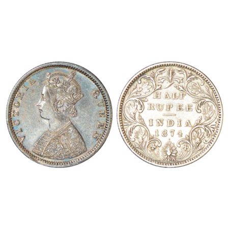 Victoria Queen, silver ½ rupee, 1874, Bombay mint, B2/II/dot, PR 285. Edge filed, Extremel