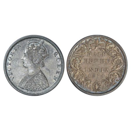 Victoria Queen, silver ½ rupee, 1874, Bombay mint, B2/II/dot, PR 285. Good very fine, Rare
