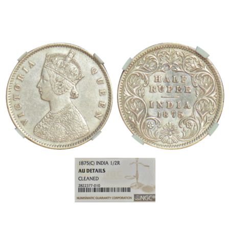 Victoria Queen, silver ½ rupee, 1875, Calcutta mint, A/I/no mm, PR 260; GK 603-604. NGC gr