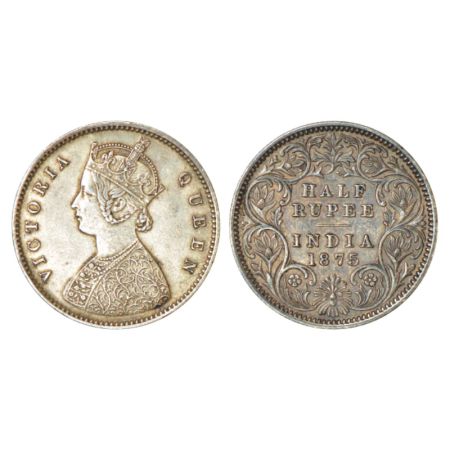 Victoria Queen, silver ½ rupee, 1875, Calcutta mint, A/I/no mm, PR 260. About uncirculated