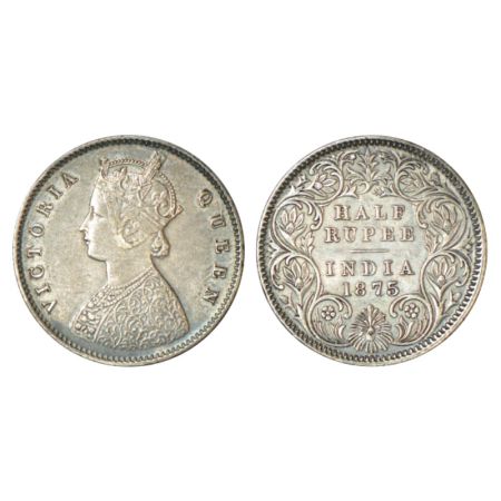 Victoria Queen, silver ½ rupee, 1875, Calcutta mint, A/I/no mm, PR 260. Machine doubling e