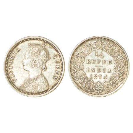 Victoria Queen, silver ¼ rupee, 1875, Bombay mint, A/I/no mm, PR 406. Extremely fine, Very
