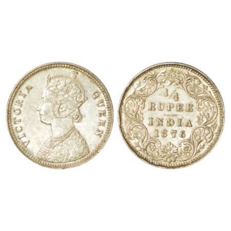 Victoria Queen, silver ¼ rupee, 1876, Calcutta mint, A/I/no mm; PR 381. About uncirculated