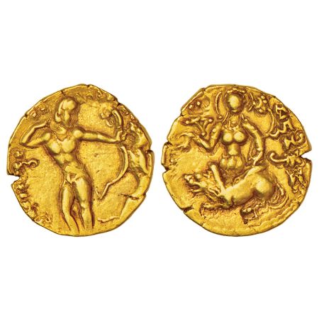Gupta Empire, gold dinar of Chandra Gupta II (c.375-415AD), 'Lion slayer' type, BMC 117-11