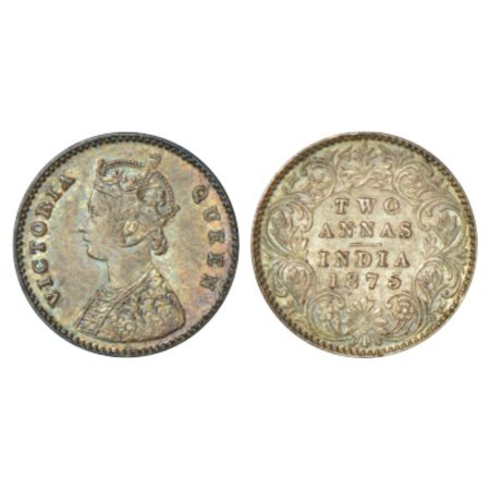Victoria Queen, silver 2 annas, 1875, Calcutta mint, A/I/no mm, PR 489. Extremely fine, Ve