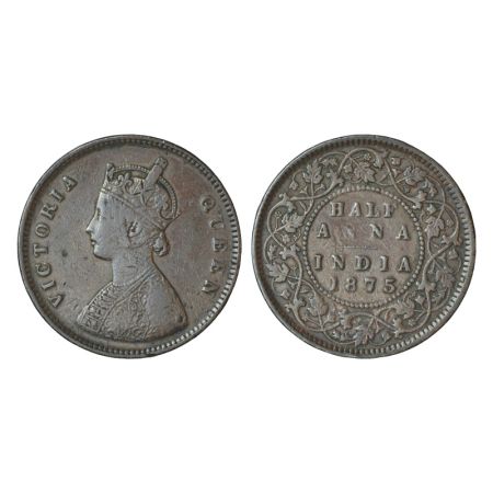 Victoria Queen, copper ½ anna, 1875, Calcutta mint, B/II, PR 583; GK 818, 13.02g. Good ver