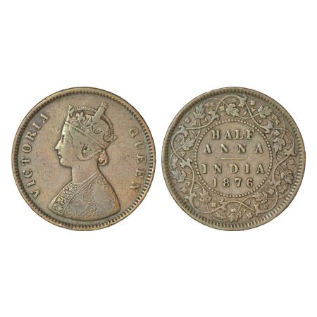 Victoria Queen, copper ½ anna, 1876, Calcutta mint, B/II, PR 584; GK 819, 12.54g. Very fin