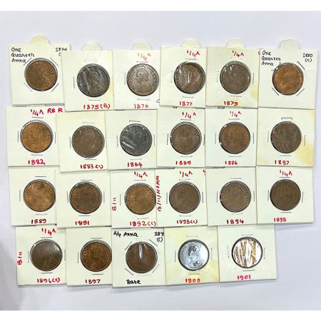 Victoria Queen and Empress, copper ¼ anna (23), Calcutta/Bombay mints, 1874, 1875, 1876, 1