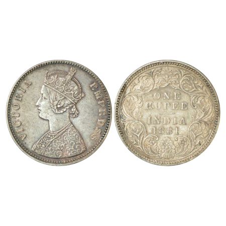 Victoria Empress, silver rupee, 1881, Calcutta mint, A1/I/C incused, PR 119. About extreme