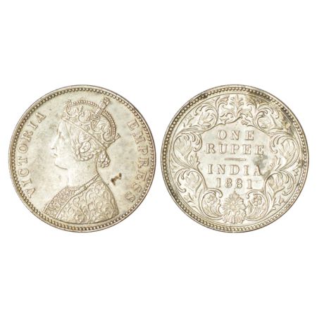 Victoria Empress, silver rupee, 1881, Bombay mint, A3/I/dot, PR 158. Slight stain, About e