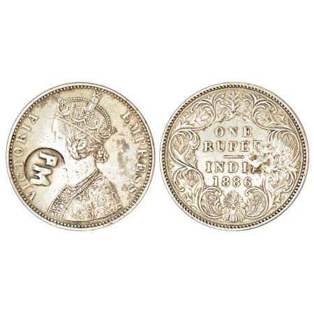 Victoria Empress, silver rupee, 1886, P.M. (for Port Mozambique) counter-struck on Victori