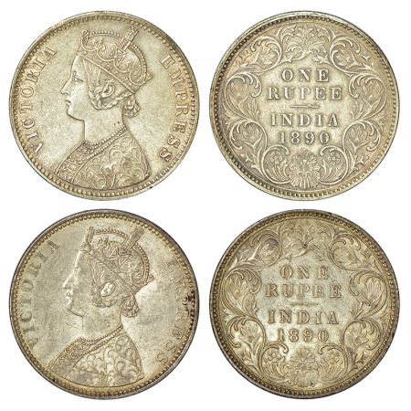 Victoria Empress, silver rupee (2), 1890, Calcutta mint, C3/I/C incused, PR 131 and Bombay