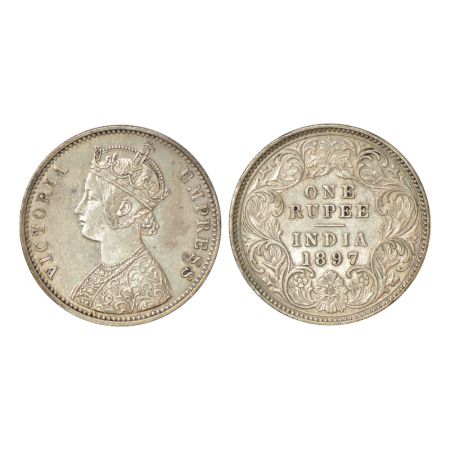 Victoria Empress, silver rupee, 1897, Calcutta mint, C3/I/C incused, PR 136; GK 582. About