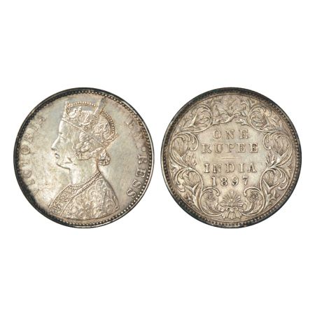 Victoria Empress, silver rupee, 1897, Bombay mint, C2/I/B incused, PR 183. Few scratches o
