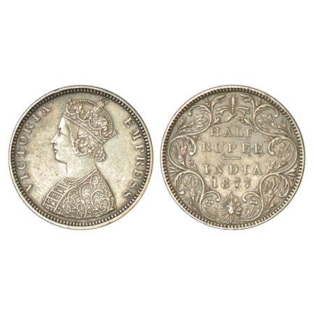Victoria Empress, silver ½ rupee, 1877, Bombay mint, B2/II/dot, PR 288. Extremely fine, Ve