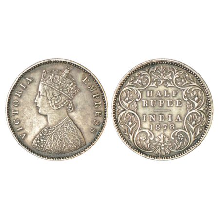 Victoria Empress, silver ½ rupee, 1878, Calcutta mint, A/I/no mm, PR 262. About extremely 
