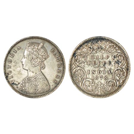 Victoria Empress, silver ½ rupee, 1878, Calcutta mint, A/I/no mm, PR 262. Surface marks, V