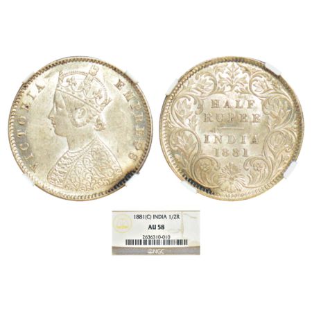 Victoria Empress, silver ½ rupee, 1881, Calcutta mint, A/I/'C' incused, PR 265; GK 617. NG