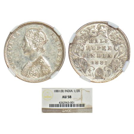 Victoria Empress, silver ½ rupee, 1881, Bombay mint, B2/II/dot, PR 289; GK 615. NGC graded