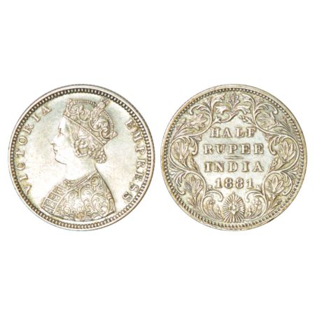 Victoria Empress, silver ½ rupee, 1881, Bombay mint, B2/II/dot, PR 289; GK 615. Extremely 