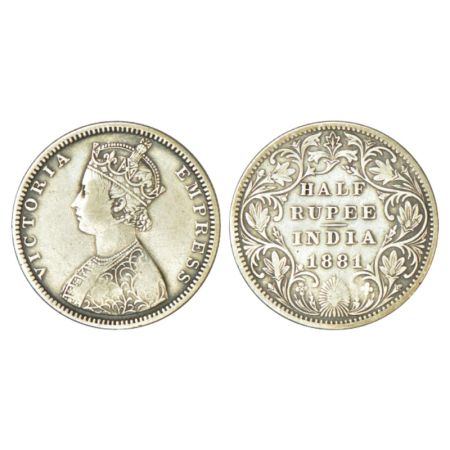 Victoria Empress, silver ½ rupee, 1881, Bombay mint, B2/II/dot, PR 289; GK 615. About Very