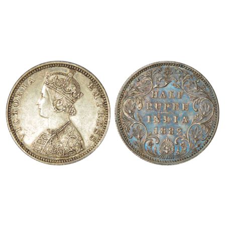 Victoria Empress, silver ½ rupee, 1882, Bombay mint, B2/II/dot, PR 290; GK 618. About unci