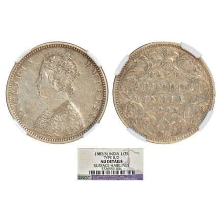 Victoria Empress, silver ½ rupee, 1882, Bombay mint, B2/II/dot, PR 290; GK 618. NGC graded